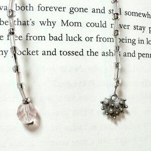 Hand Crafted Beaded Bookmark Metal Heart & Pink Faceted End Bead w Clear Beads